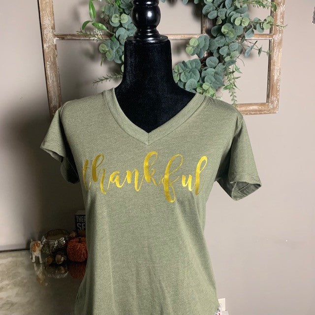 Olive Green Thankful TShirt